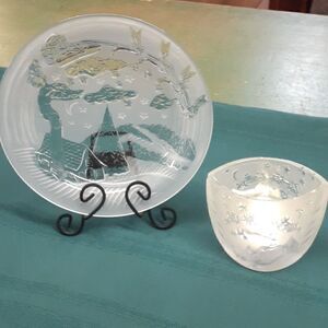 3 pc Celebration crystal clear frosted etched "Night Before Christmas"